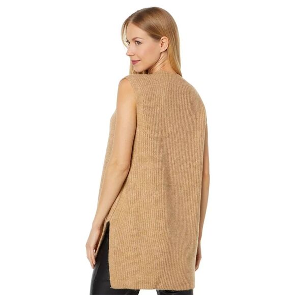 Vince Camuto Women's Shaker Knit Sweater Vest V-Neck High-Low Hem Camel Tan XL - Picture 5 of 10
